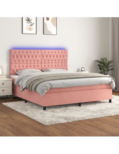 Letto a Molle con Materasso e LED Rosa 180x200 cm in Velluto