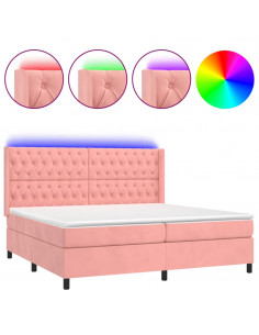 Letto a Molle con Materasso e LED Rosa 180x200 cm in Velluto