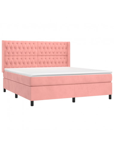 Letto a Molle con Materasso e LED Rosa 180x200 cm in Velluto