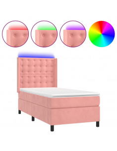 Letto a Molle con Materasso e LED Rosa 100x200 cm in Velluto