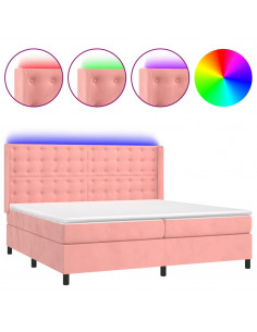 Letto a Molle con Materasso e LED Rosa 200x200 cm in Velluto