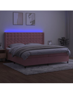 Letto a Molle con Materasso e LED Rosa 200x200 cm in Velluto 2