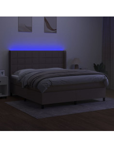 Letto a Molle con Materasso e LED Tortora 180x200 cm in Tessuto 2