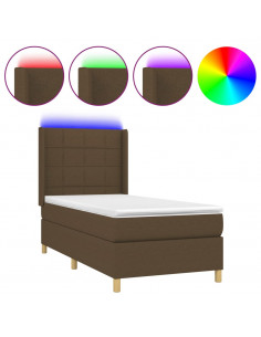Letto a Molle Materasso e LED Marrone Scuro 90x200cm in Tessuto