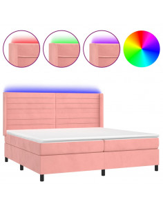 Letto a Molle con Materasso e LED Rosa 200x200 cm in Velluto