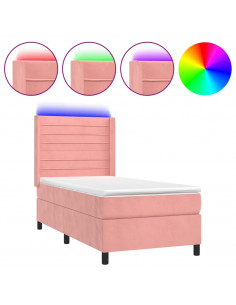 Letto a Molle con Materasso e LED Rosa 100x200 cm in Velluto