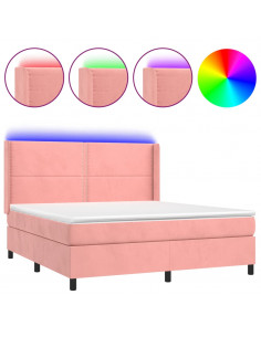 Letto a Molle con Materasso e LED Rosa 180x200 cm in Velluto