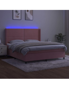 Letto a Molle con Materasso e LED Rosa 180x200 cm in Velluto 2