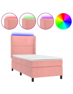Letto a Molle con Materasso e LED Rosa 90x200 cm in Velluto