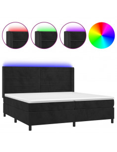 Letto a Molle con Materasso e LED Nero 200x200 cm in Velluto