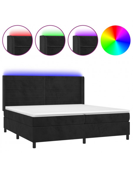 Letto a Molle con Materasso e LED Nero 200x200 cm in Velluto