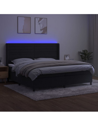 Letto a Molle con Materasso e LED Nero 200x200 cm in Velluto