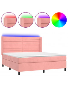 Letto a Molle con Materasso e LED Rosa 180x200 cm in Velluto