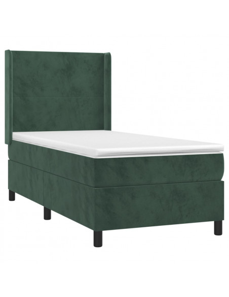 Letto a Molle con Materasso e LED Verde Scuro 80x200cm Velluto