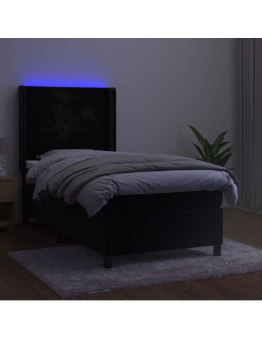 Letto a Molle con Materasso e LED Nero 100x200 cm in Velluto