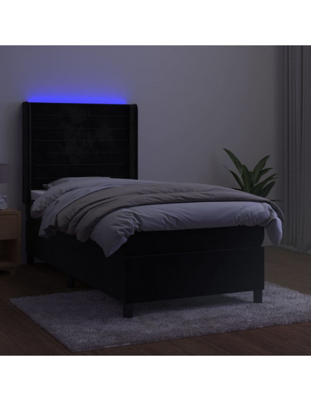 Letto a Molle con Materasso e LED Nero 100x200 cm in Velluto