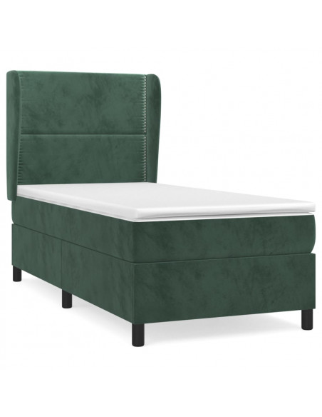 Giroletto a Molle con Materasso Verde Scuro 90x190 cm Velluto