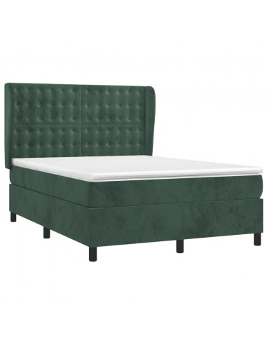 Giroletto a Molle con Materasso Verde Scuro 140x200 cm Velluto