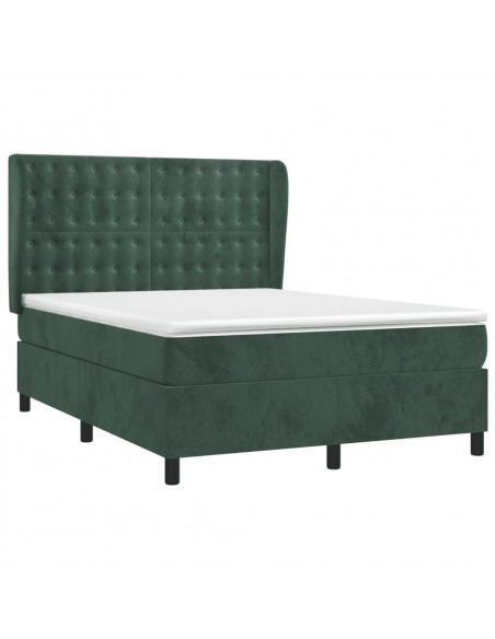 Giroletto a Molle con Materasso Verde Scuro 140x200 cm Velluto