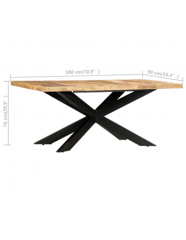 Tavolo da Pranzo 180x90x76 cm in Legno Massello di Mango Grezzo