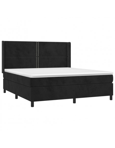 Letto a Molle con Materasso e LED Nero 160x200 cm in Velluto