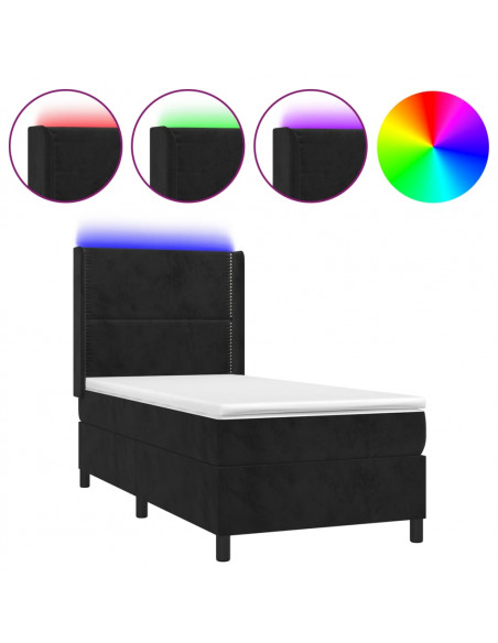 Letto a Molle con Materasso e LED Nero 80x200 cm in Velluto