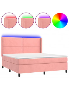 Letto a Molle con Materasso e LED Rosa 160x200 cm in Velluto