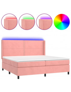 Letto a Molle con Materasso e LED Rosa 200x200 cm in Velluto