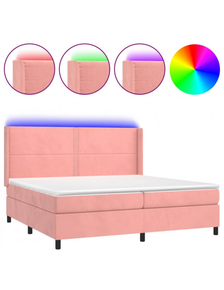 Letto a Molle con Materasso e LED Rosa 200x200 cm in Velluto