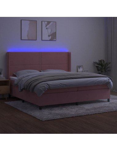 Letto a Molle con Materasso e LED Rosa 200x200 cm in Velluto