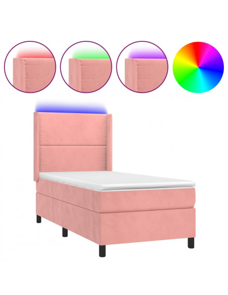 Letto a Molle con Materasso e LED Rosa 80x200 cm in Velluto