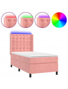 Letto a Molle con Materasso e LED Rosa 90x190 cm in Velluto