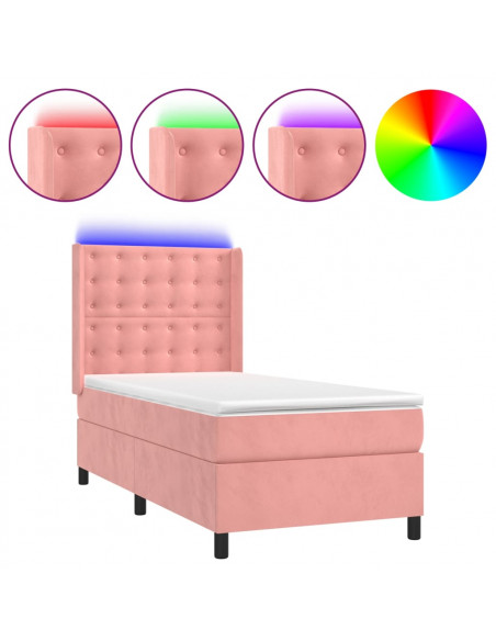 Letto a Molle con Materasso e LED Rosa 90x190 cm in Velluto