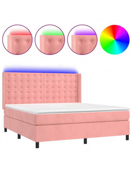 Letto a Molle con Materasso e LED Rosa 180x200 cm in Velluto