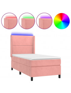 Letto a Molle con Materasso e LED Rosa 90x190 cm in Velluto