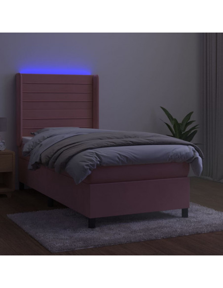 Letto a Molle con Materasso e LED Rosa 90x190 cm in Velluto