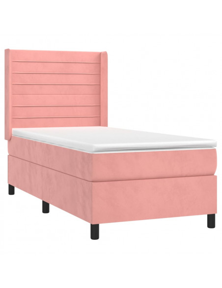 Letto a Molle con Materasso e LED Rosa 90x190 cm in Velluto