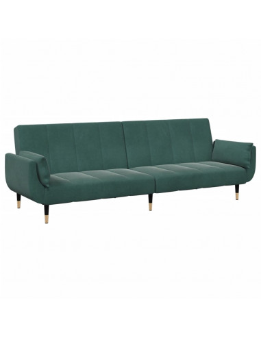 Divano Letto a 2 Posti con Poggiapiedi Verde Scuro in Velluto