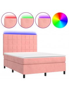 Letto a Molle con Materasso e LED Rosa 140x200 cm in Velluto