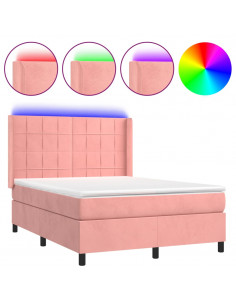 Letto a Molle con Materasso e LED Rosa 140x200 cm in Velluto