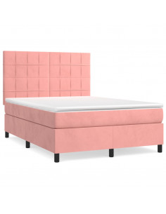 Giroletto a Molle con Materasso Rosa 140x200 cm in Velluto