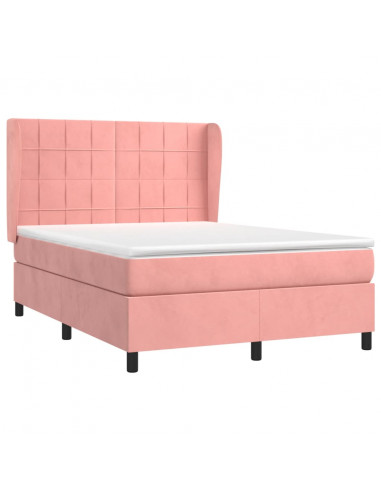 Giroletto a Molle con Materasso Rosa 140x200 cm in Velluto