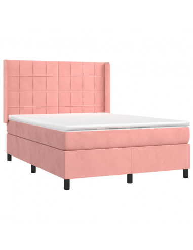 Giroletto a Molle con Materasso Rosa 140x200 cm in Velluto