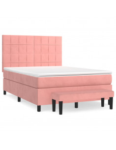 Giroletto a Molle con Materasso Rosa 140x200 cm in Velluto