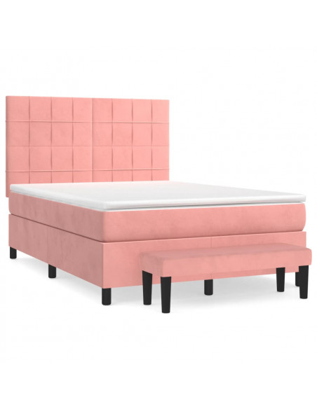Giroletto a Molle con Materasso Rosa 140x200 cm in Velluto