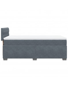 Letto a Molle con Materasso Grigio Scuro Singolo in Velluto