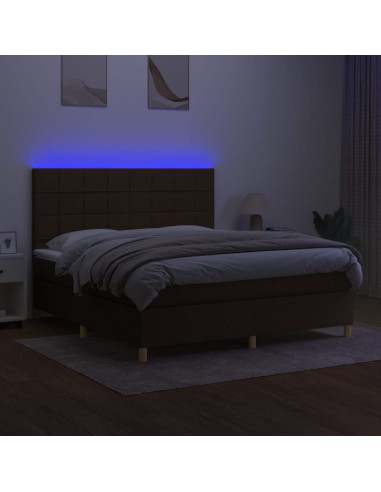 Letto a Molle Materasso e LED MarroneScuro 180x200cm in Tessuto