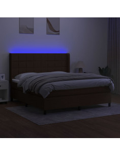 Letto a Molle Materasso e LED MarroneScuro 180x200cm in Tessuto 2