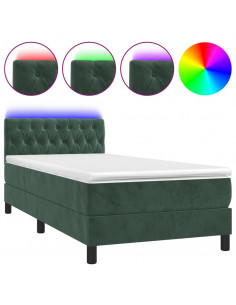 Letto a Molle con Materasso e LED Verde Scuro 100x200cm Velluto