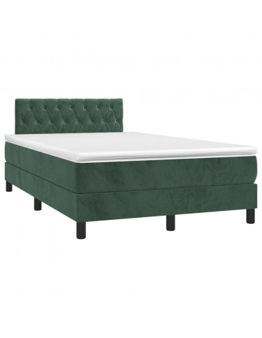 Letto a Molle con Materasso e LED Verde Scuro 120x190cm Velluto